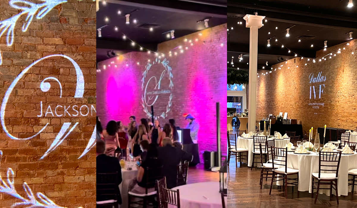 gobo projection on brick in different colors