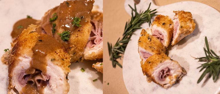 Chicken cordon bleu ham stuffed crispy chicken made with brandy cream sauace