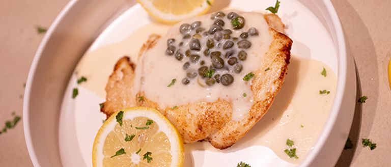 chicken picatta made with lemon butter caper cream sauace