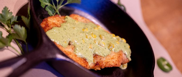 chicken poblano made with green corn poblano sauce